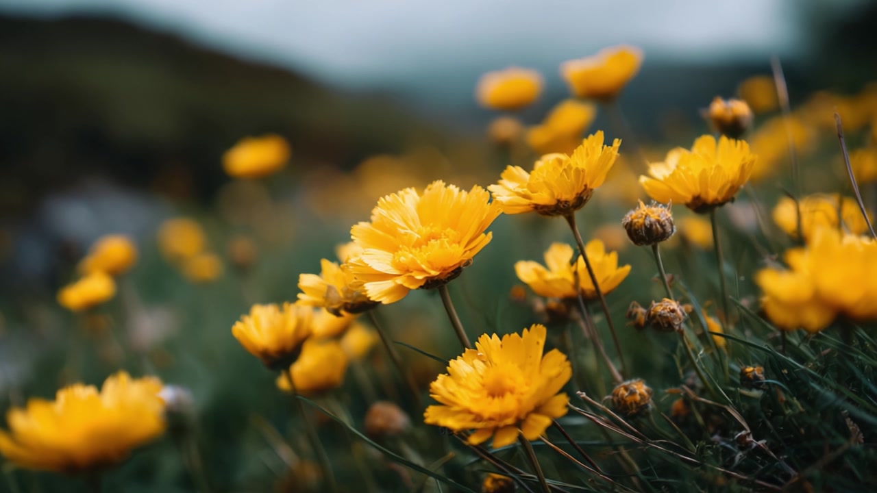 Un Campo Vibrante di Fiori Gialli in Fioritura in Dintorni Verdi Rigogliosi, Catturato in Due Fotogrammi, Celebrando la Bellezza e la Serenità della Natura