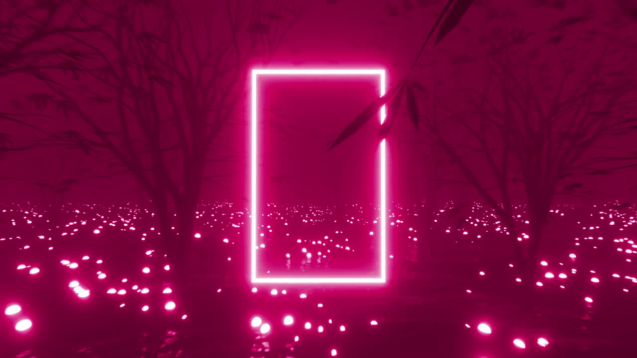 animación de marco brillante y árboles sobre un fondo cambiante multicolor