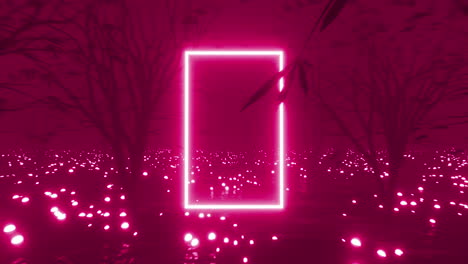 animación de marco brillante y árboles sobre un fondo cambiante multicolor