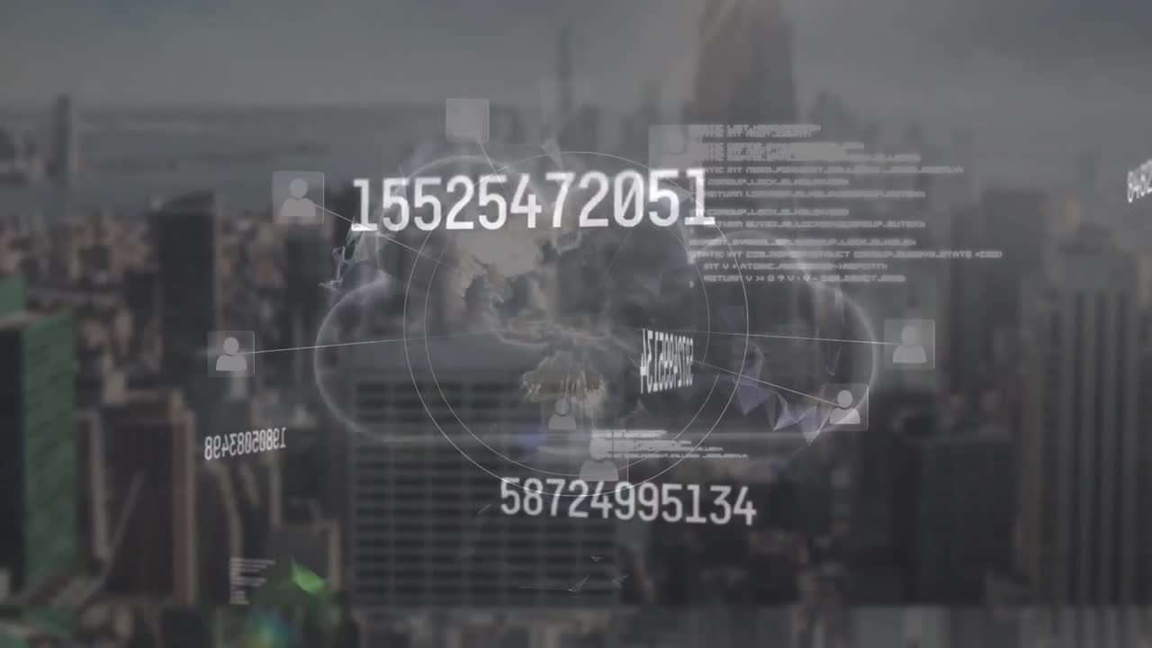 도시 풍경 위의 클라우드와의 연결 네트워크의 애니메이션