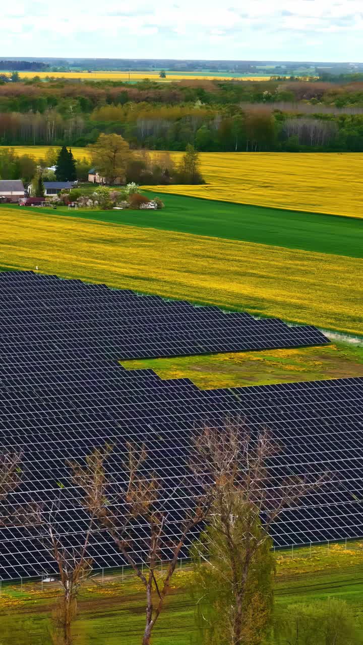 Vertical Shot Of Photovoltaic Panels On Rural Fields