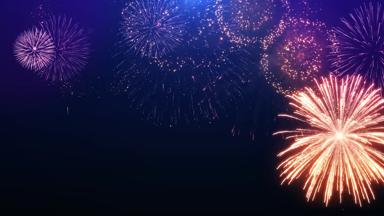 4k loop shining fireworks with bokeh lights in the night sky 4k animation background glowing