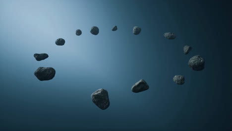 asteroids floating in a circular formation in space