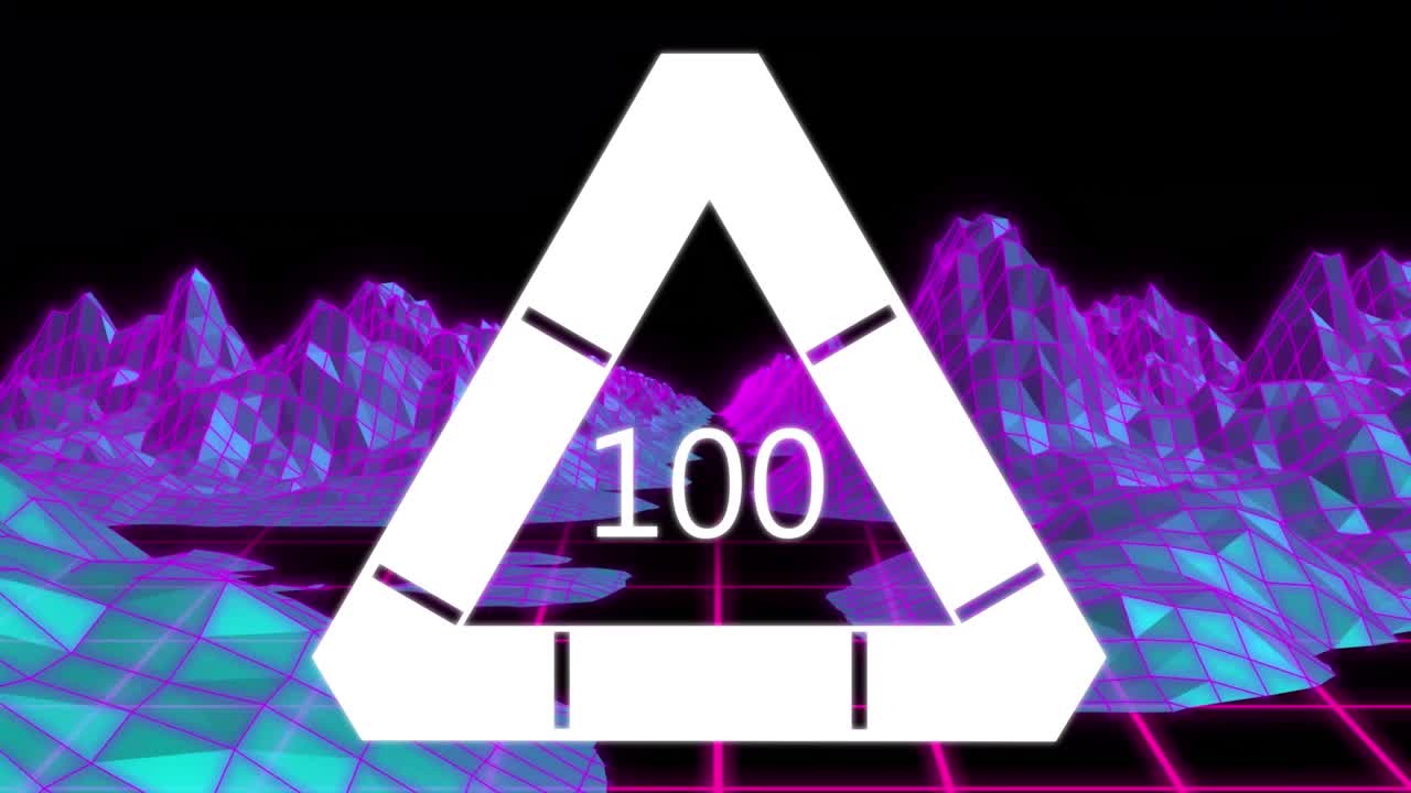 A digitally generated video of a recycle triangle against a green background