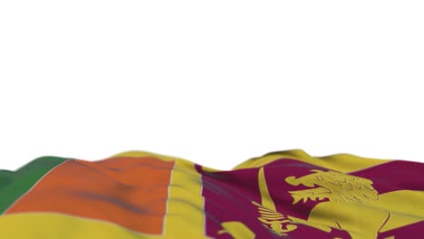 sri lanka fabric flag waving on the wind loop. sri, lanka embroidery stitched cloth banner swaying on the breeze. half-filled white background. place for text. 20 seconds loop.