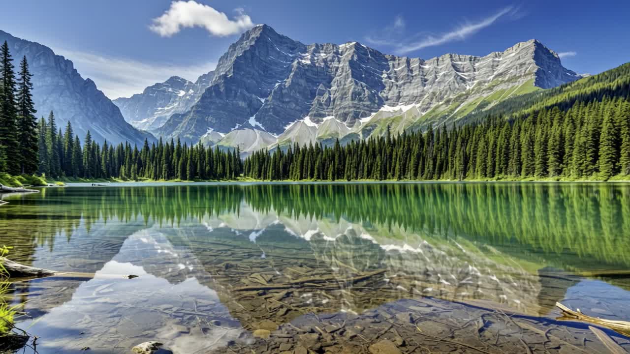 Serene Mountain Lake: Reflective Waters and Majestic Peaks Surrounded by Lush Forests Offering a Tranquil Escape into Nature's Splendor