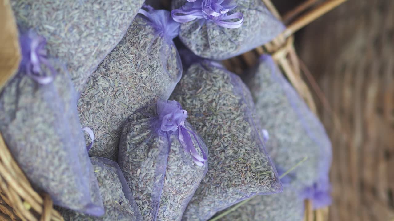 Lavender sachets in a basket