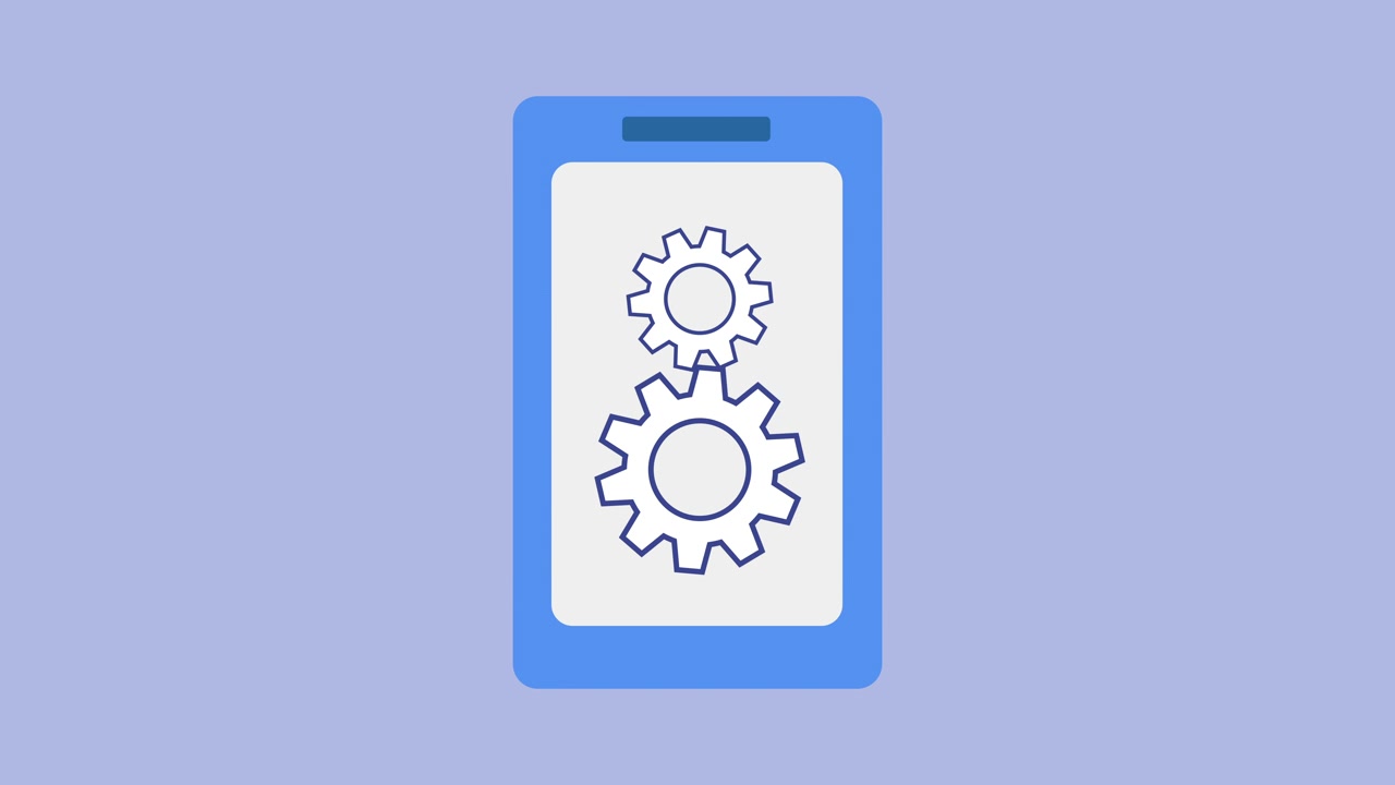 Animated Smartphone Icon with Rotating Gears on Screen