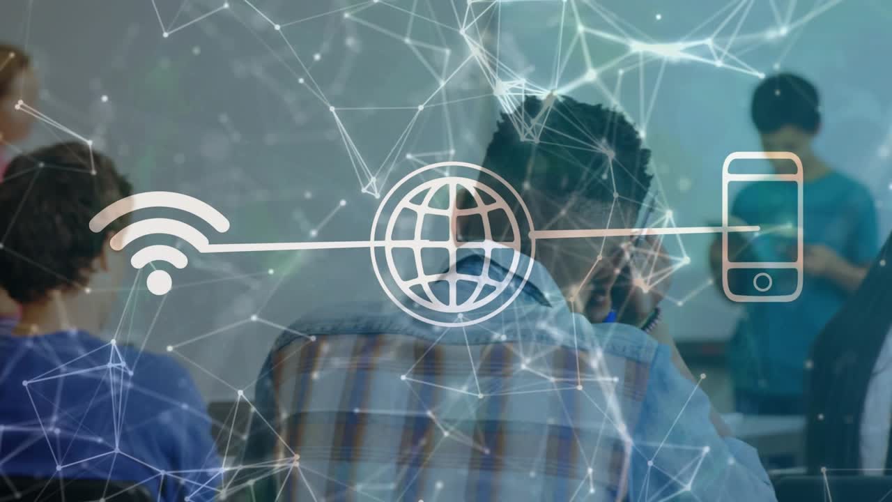 Lærer skriver undervisningsindhold, starter netværksoverlejring, der forbinder Wi-Fi, jordklode og smartphone