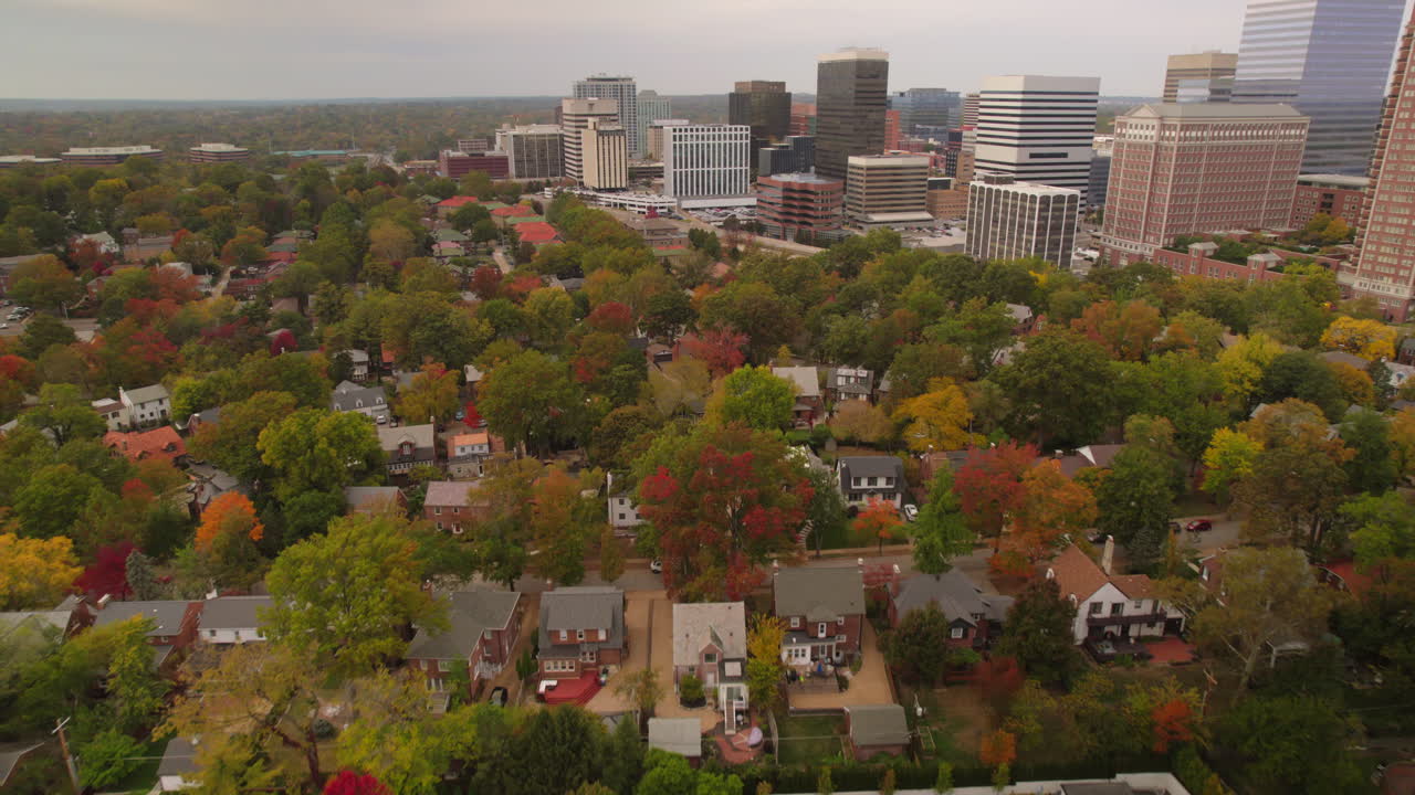 Aerial flyover beautiful neighborhood in Clayton in St