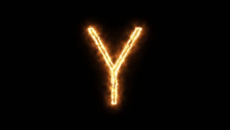 the letter "y" of burning flame. flaming burn font or bonfire alphabet text with sizzling fiery shining heat effect. 3d rendering.