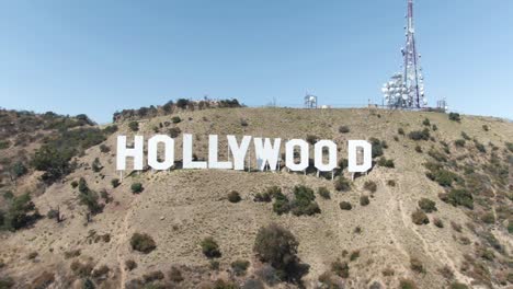 slow backwards moving aerial of the hollywood sign