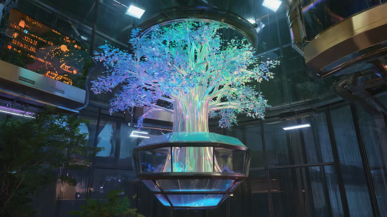 Futuristic Glowing Tree Installation