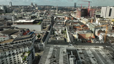 drone orbit shot of brussels cityscape in belgium