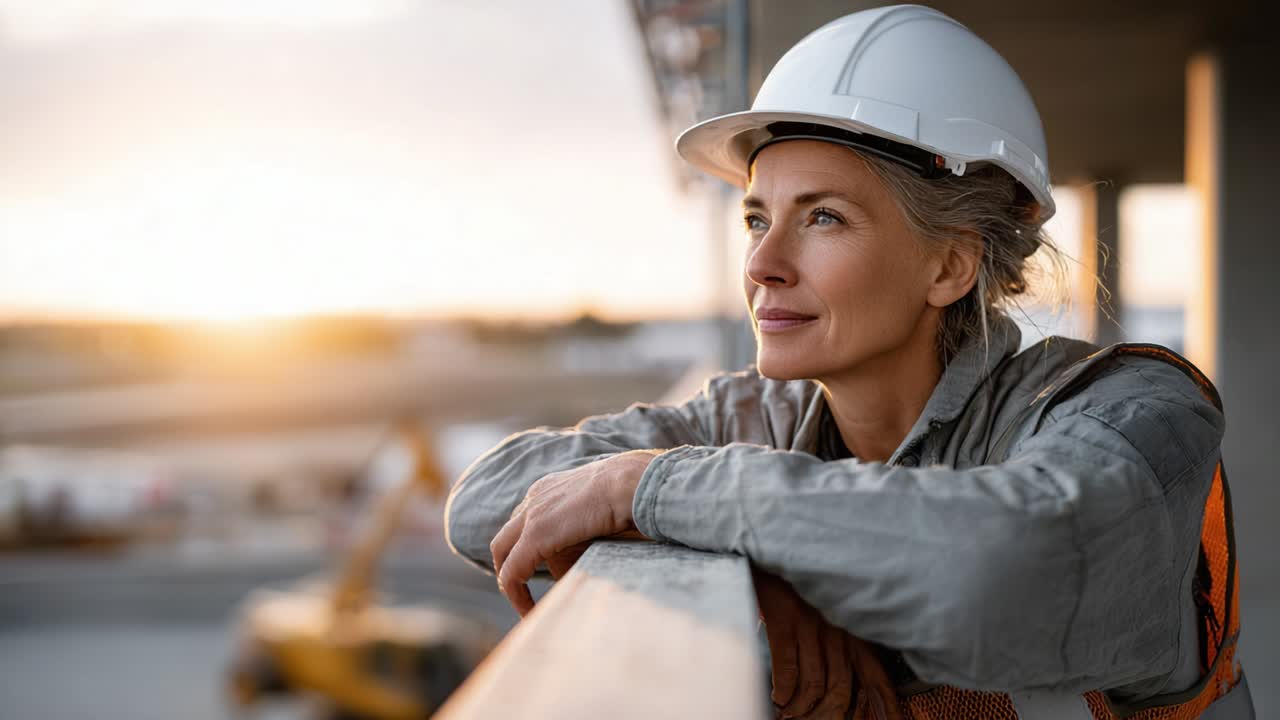 trabajador de la construcción al atardecer