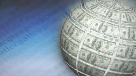 globe made of american dollars spinning against data processing