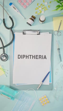 vertical video of diphtheria written on medical paper