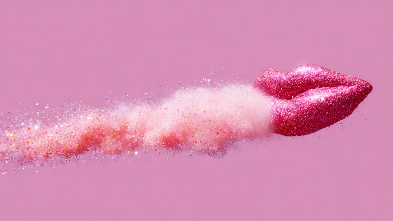 Labbra scintillanti con polvere luccicante: una rappresentazione visiva accattivante delle tendenze di bellezza e dell'espressione artistica, che mette in mostra il fascino incantevole degli effetti cosmetici colorati