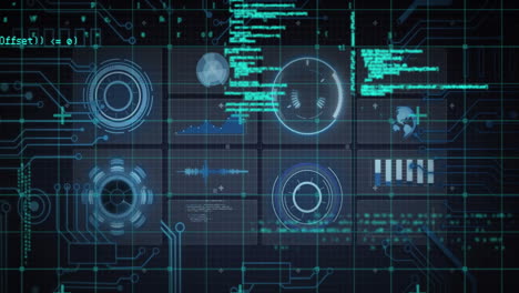 displaying animation of futuristic digital interface with data charts in school