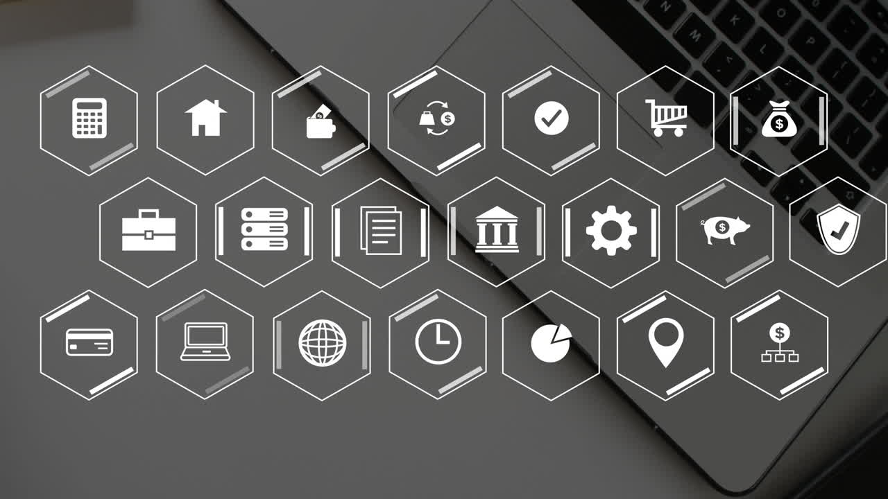 animación de iconos de negocios en el portátil