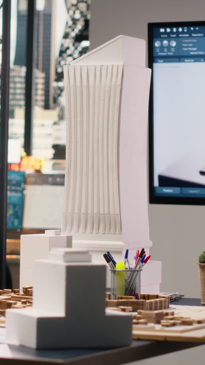 Vertical Video Contemporary office interior set up for real estate brainstorming