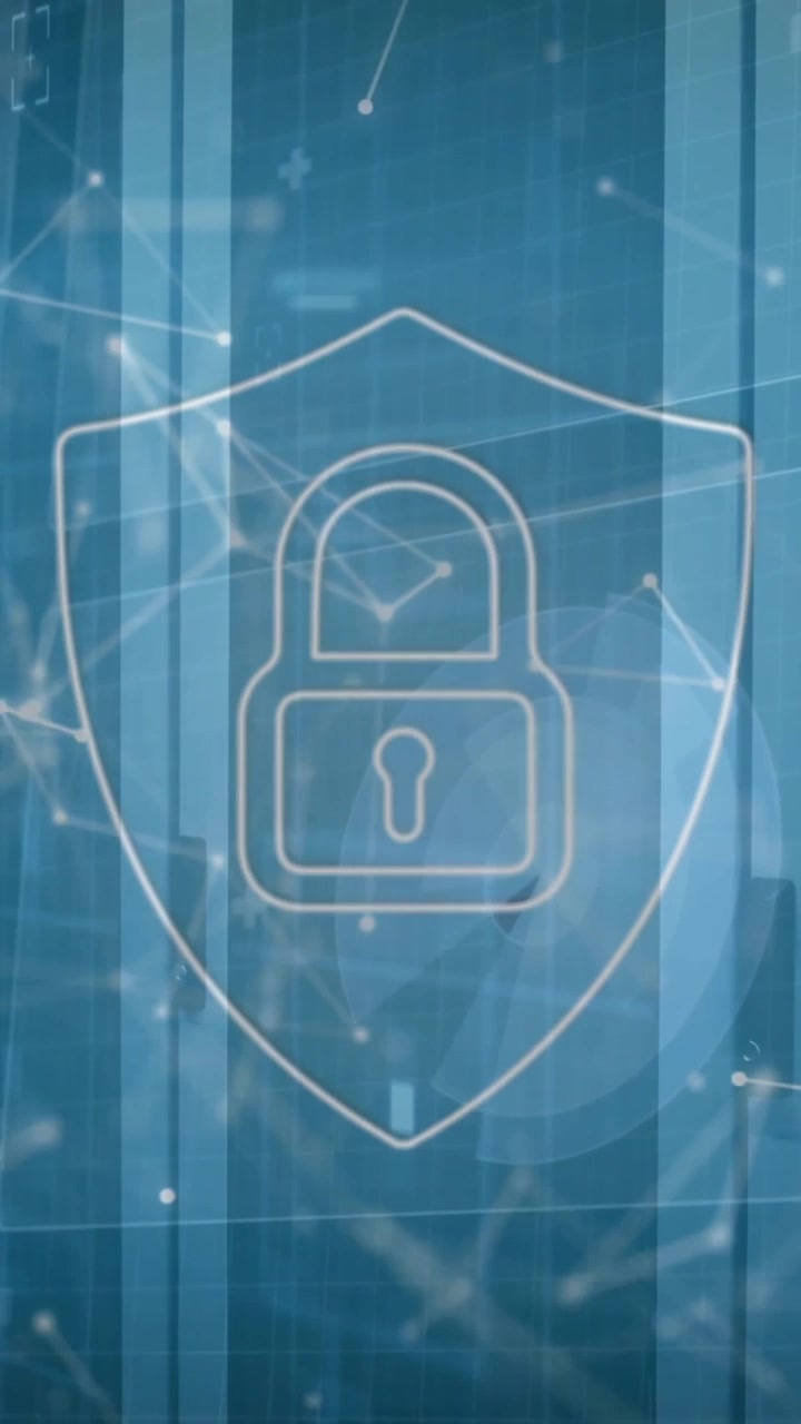 Animazione di icona di lucchetto e elaborazione dati digitali su server di computer