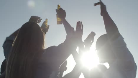 Jóvenes-Sonrientes-Relajándose-En-Una-Fiesta-Al-Aire-Libre.