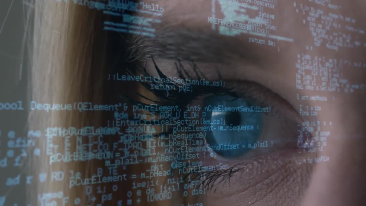 Animation of data processing over woman's face