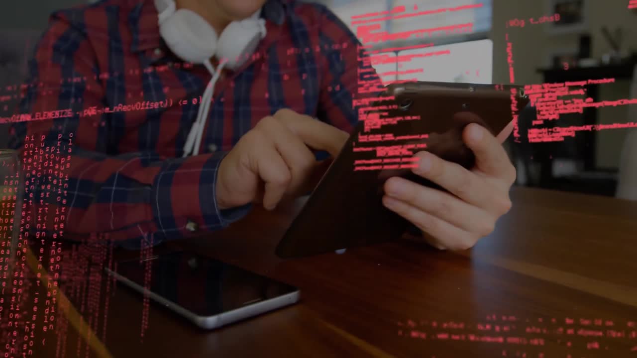 Data processing against man using digital tablet