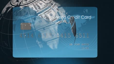 Animation-of-globe-with-american-dollar-bills-over-credit-card