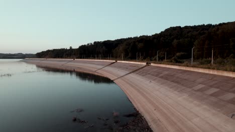 half dry lake in sunset evening