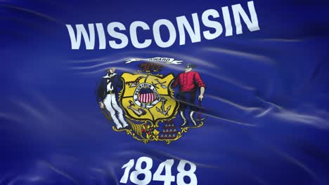 wisconsin (u.s. state) flag waving in the wind with highly detailed fabric texture. seamless loop