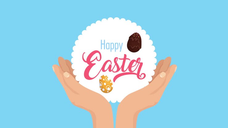 happy easter animated card with hands lifting lettering