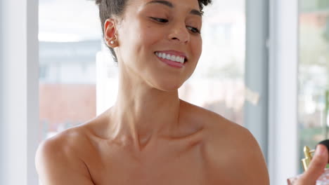 black woman, perfume or aroma scent bottle