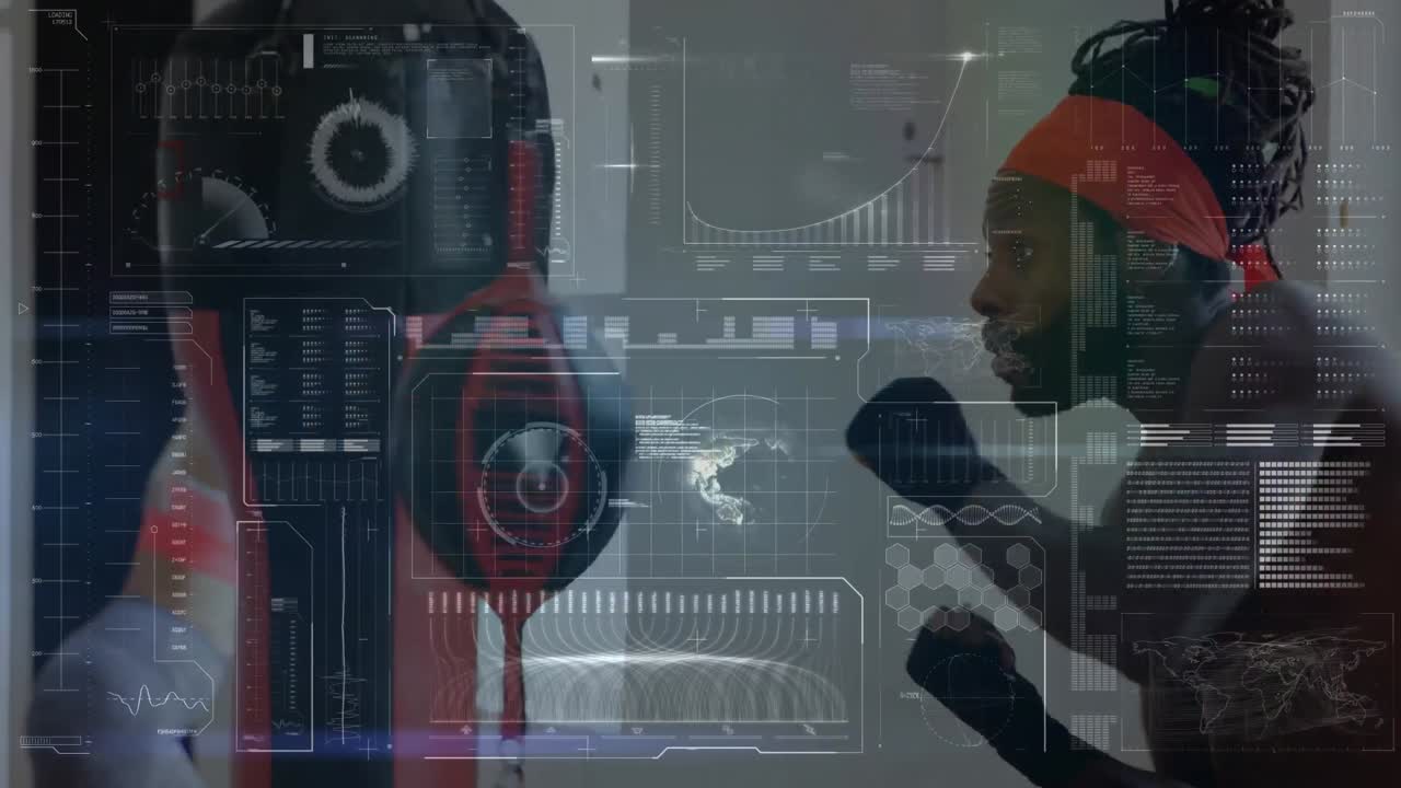 체육관에서 남자 권투에 대한 데이터 처리 애니메이션