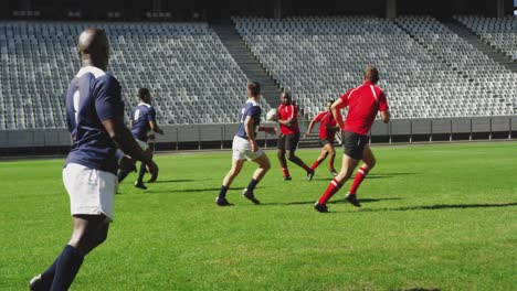 rugby players playing rugby match in stadium 4k