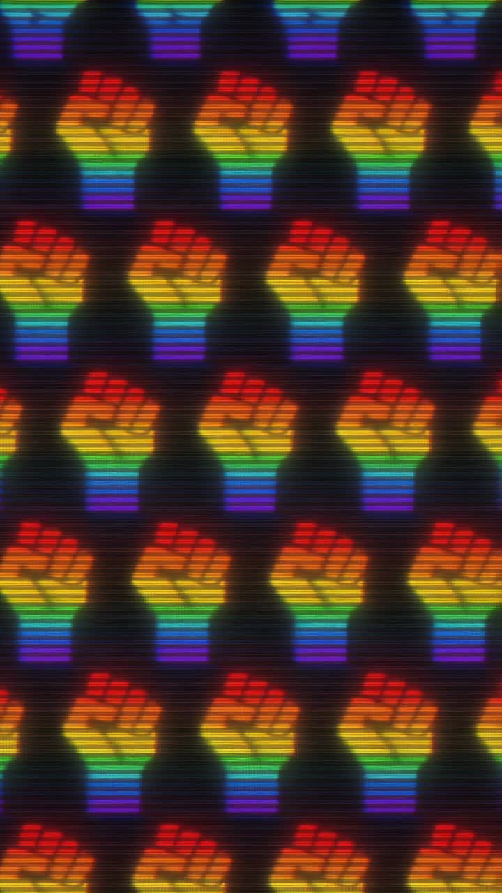 Animated Rainbow Pride Fist Pattern with Scanlines