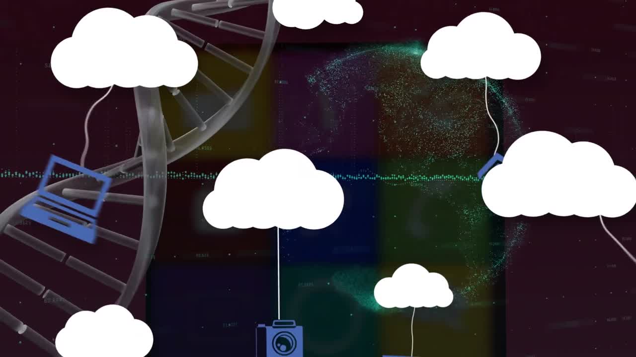 디지털 인터페이스와 데이터 처리를 통해 구름 아이콘의 애니메이션