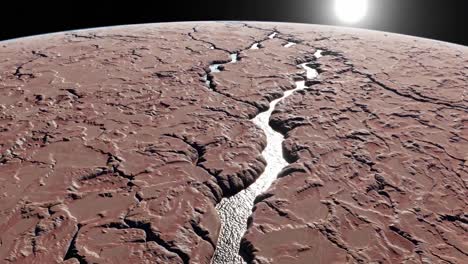 dried-out alien planet with canyons