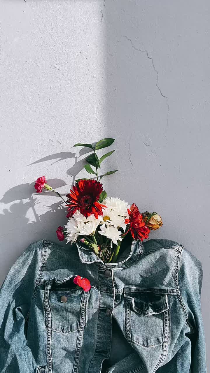 flores en una chaqueta de denim