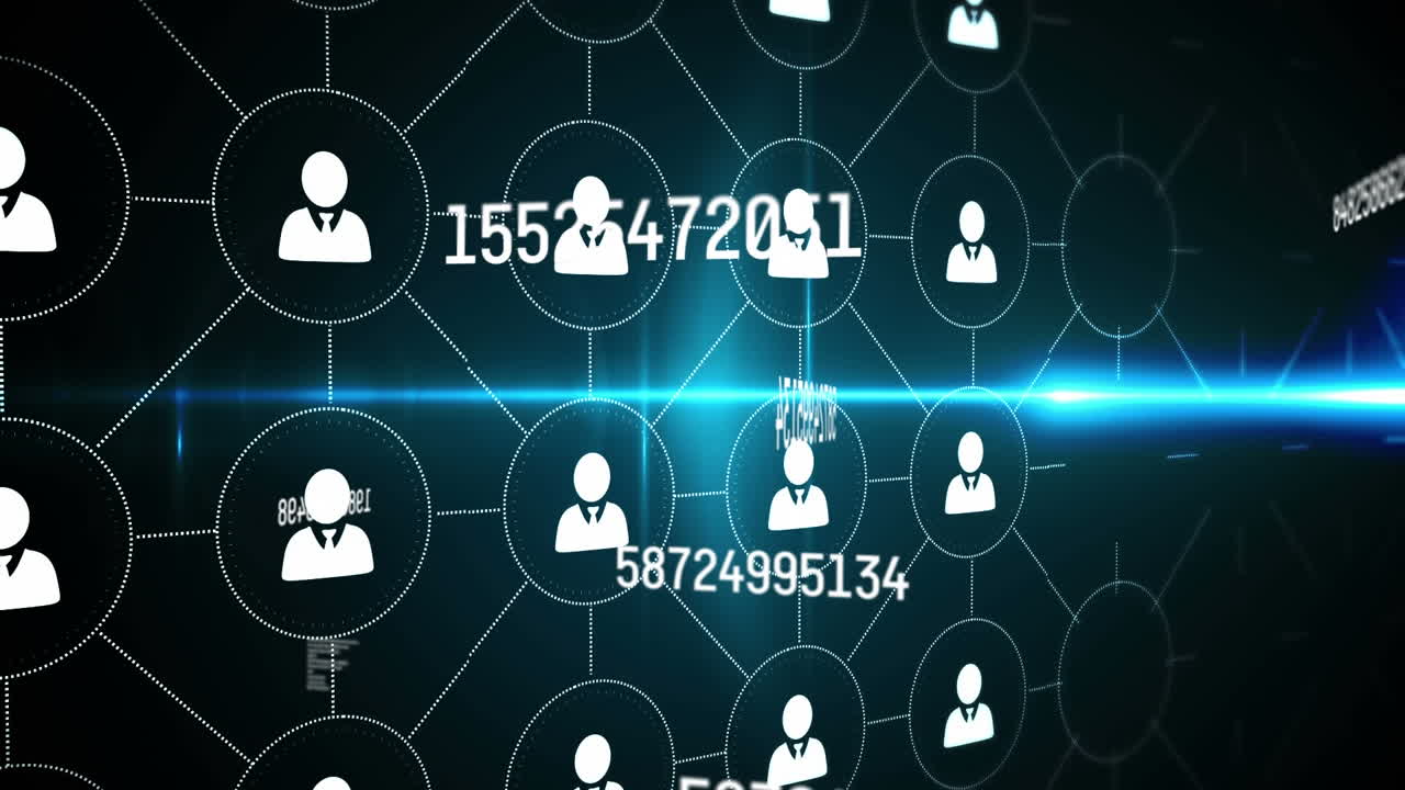 animación de una red de conexiones e iconos sobre el procesamiento de datos científicos en fondo negro