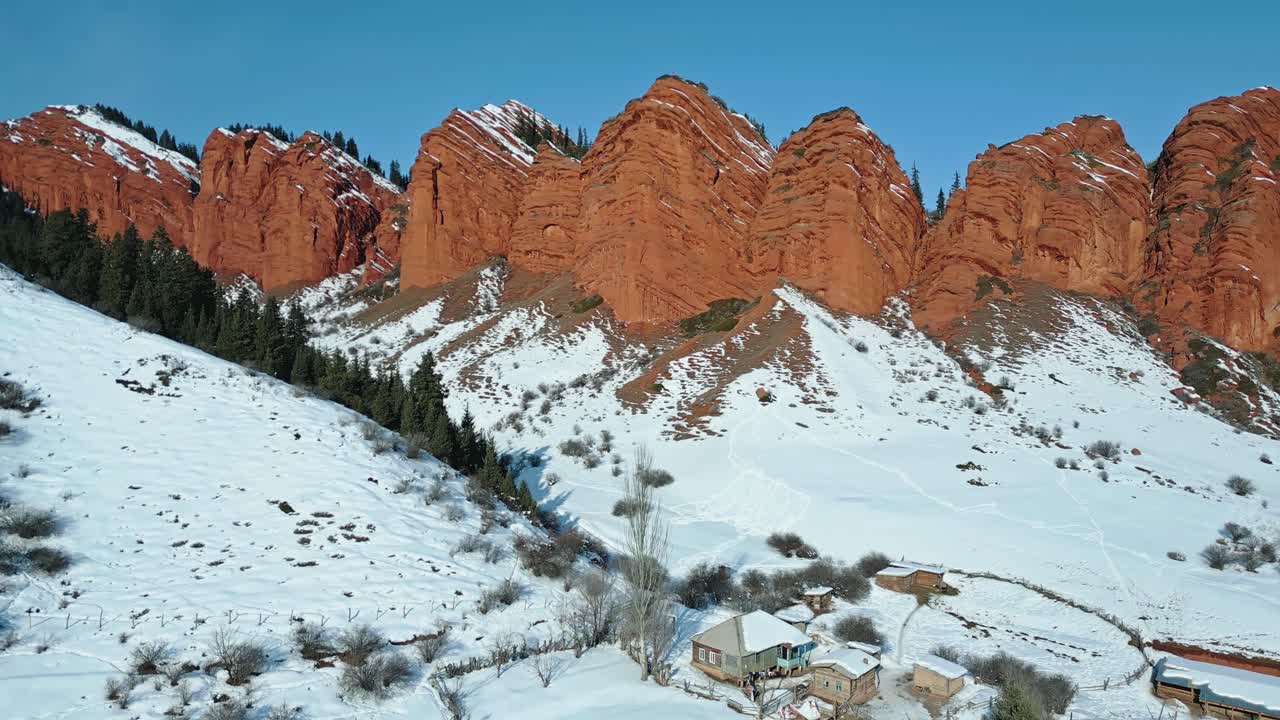 Broken heart mountain location, sandstone cliff formations, aerial