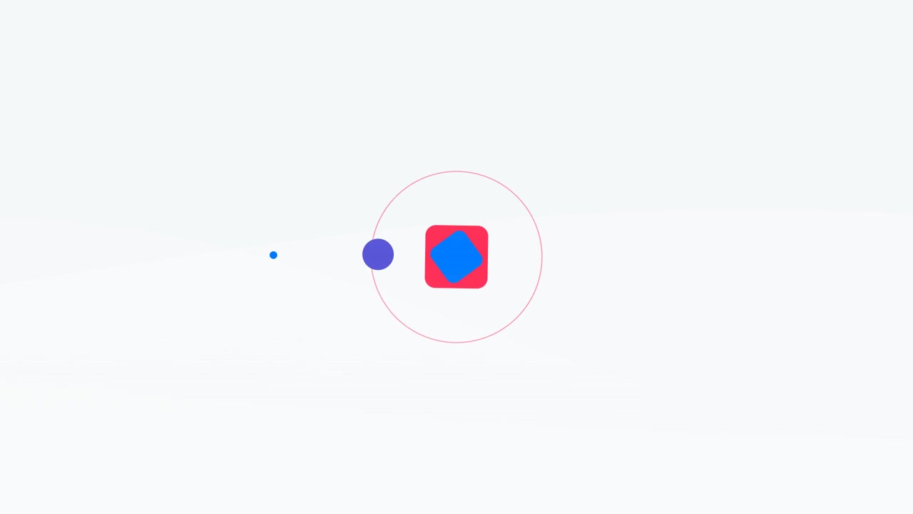 Abstract Motion Graphic of Rotating Shapes and Orbiting Circles