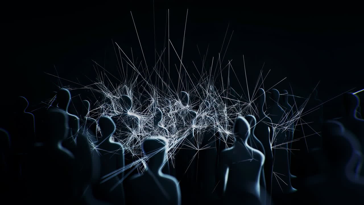 Glowing Lines Connecting Abstract Human Silhouettes