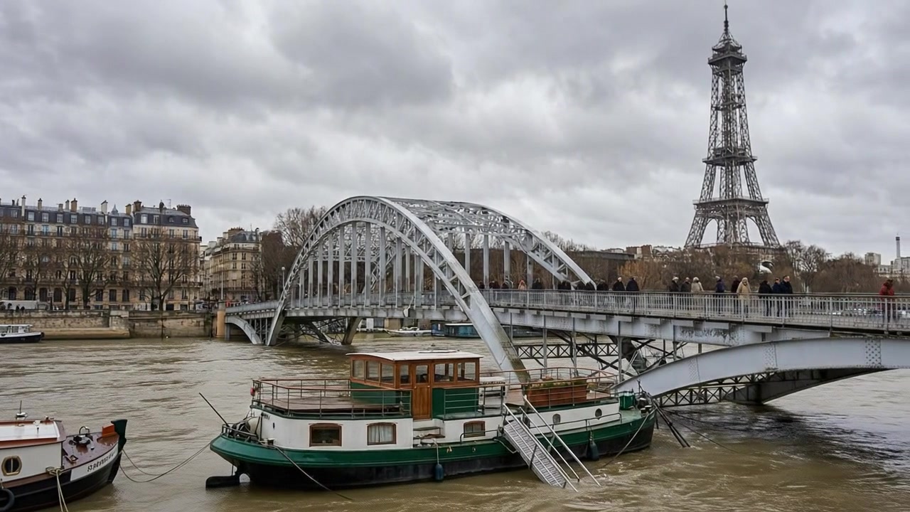 Vista aerea del ponte Pont Neuf a Parigi durante una cupa giornata autunnale