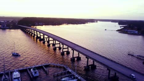 oriental nc, north carolina bridge at sunset aerial
