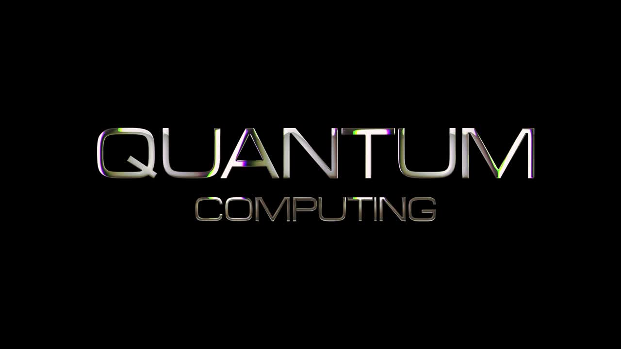 4K 3D QUANTUM COMPUTING silver word title with loop glitch effect text isolated using QuickTime Alpha Channel ProRes 4444 with shine light loop. Quantum Computing glitch text effect element concept.