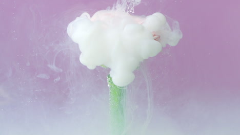 pink rose in a cloud of smoke and bubbles