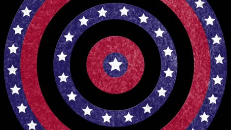 animation of usa patterns pack of 5 on red board over circles spinning with american flag stars