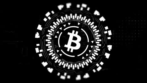holograma circular de plata girando bitcoin en el centro